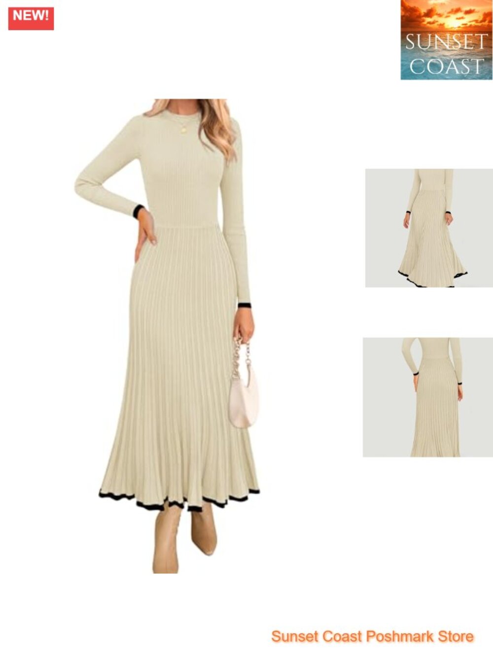 Womens Ribbed Knit Long Sleeve Crewneck Sweater Maxi Dress Fall